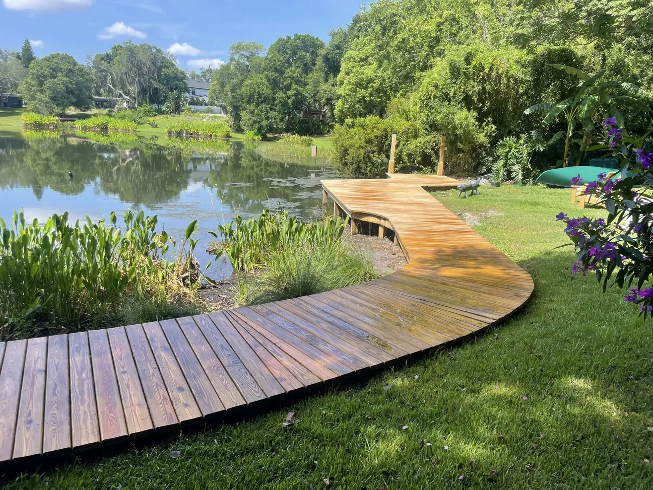 Curved dock by lake